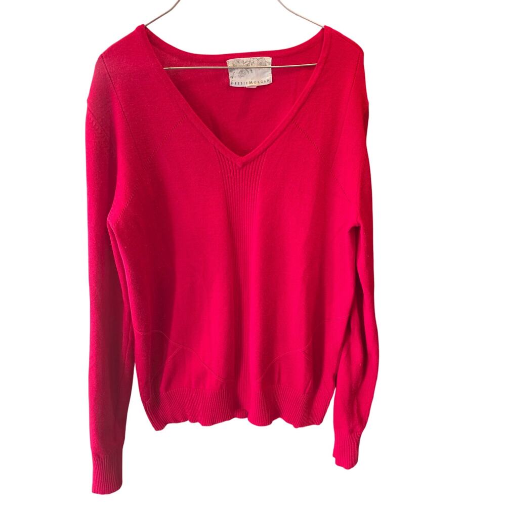 Debbie Morgan Red Christmas Sweater M Womens Long Sleeve Holiday Party V Neck